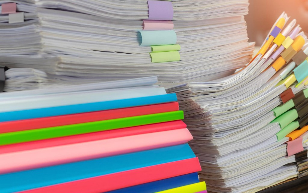 Piles of papers for office work